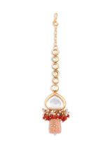 Gold Plated Kundan Studded & Pearls Beaded Necklace With Earrings & Mangtikka