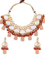 Gold Plated Kundan Studded & Pearls Beaded Necklace With Earrings & Mangtikka