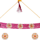 Gold Plated Stone Studded Beaded Choker Necklace