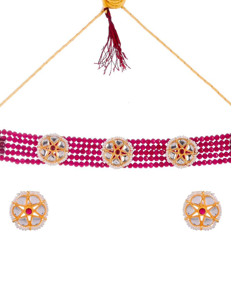Gold Plated Stone Studded Beaded Choker Necklace