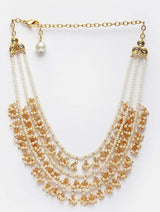 Gold Finish Long Necklace With Pearls