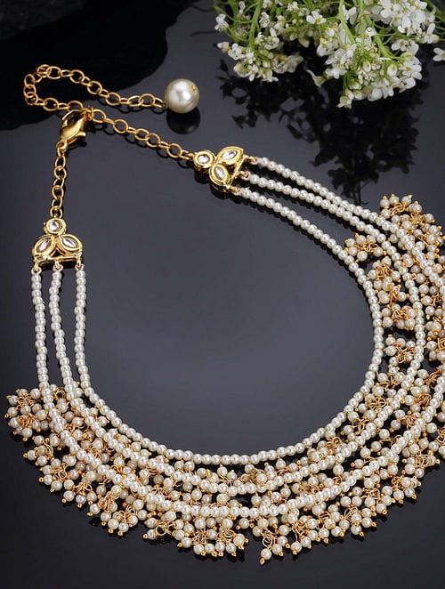 Gold Plated Handmade Pearl Beaded Layered Necklace