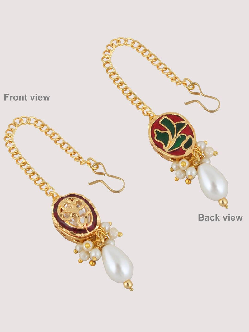Gold Plated Kundan Studded & Pearls Beaded Necklace With Earrings & Mangtikka
