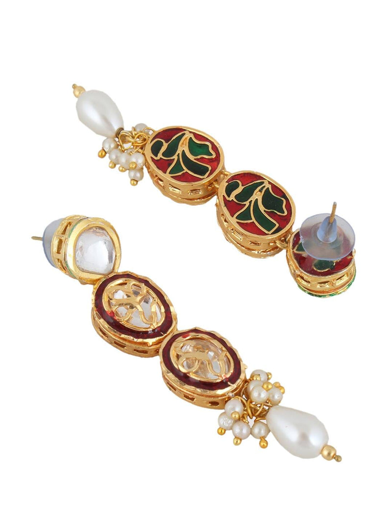 Gold Plated Kundan Studded & Pearls Beaded Necklace With Earrings & Mangtikka