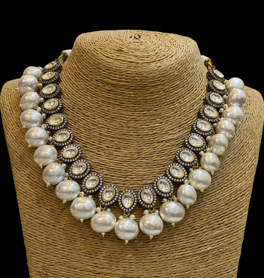Gold Plated Polki & Pearl Jewellery Set