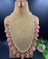 Wedding Wear Kundan Pearls Beads Painting Tumbled Mala Gold Plated Earring