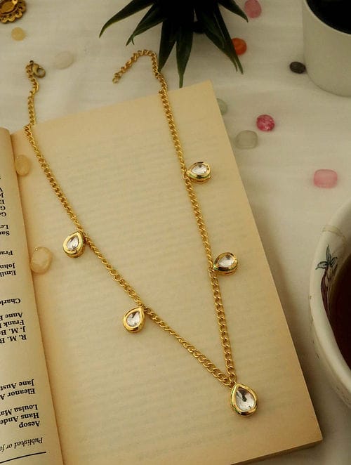 Gold Tone Kundan Chain Necklace