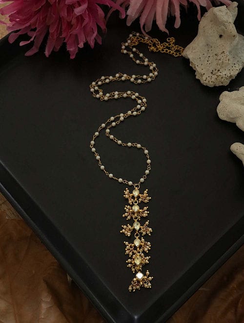 Gold Tone Kundan & Pearl Necklace