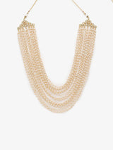 Gold Finish Kundan Polki & Pearl Layered Long Necklace