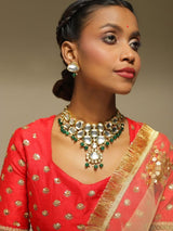 Gold-Plated Kundan-Studded Beaded Necklace & Earrings Set