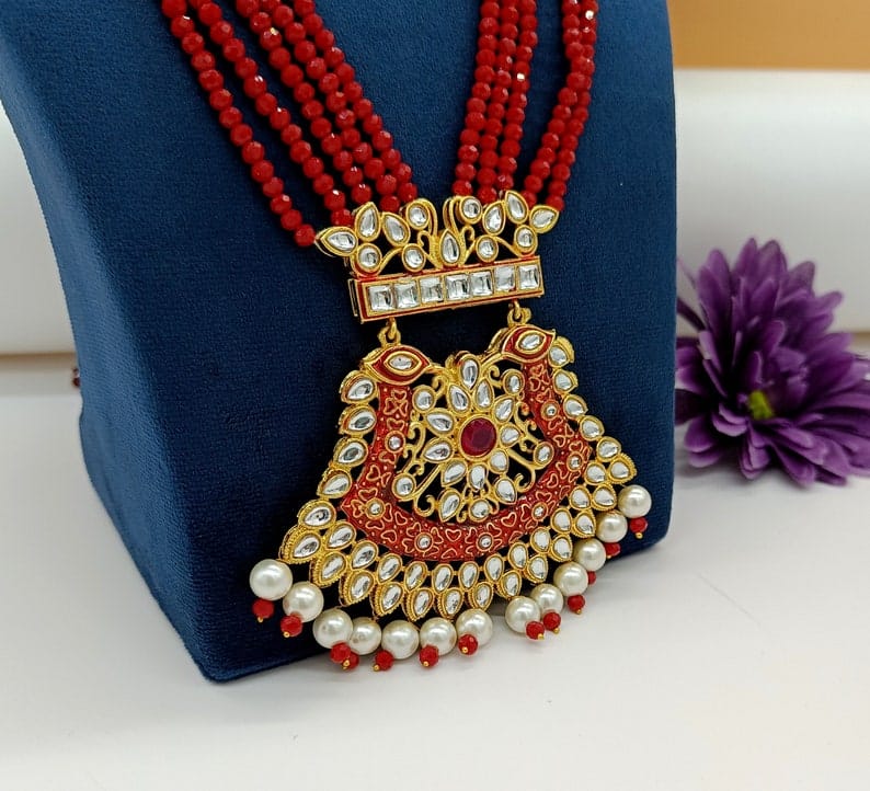 Gold-Plated & Red Stone beaded Jewellery Set