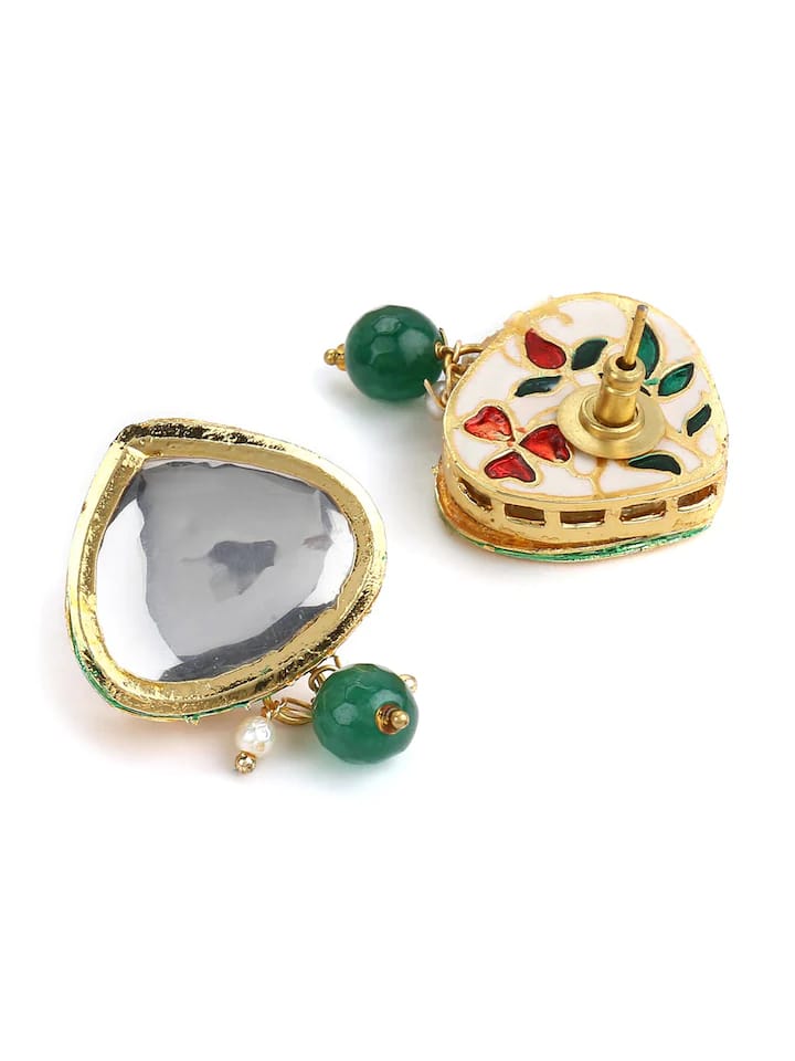Gold-Plated Kundan-Studded Beaded Necklace & Earrings Set