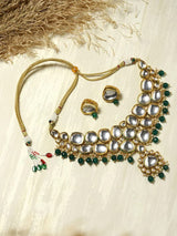 Gold-Plated Kundan-Studded Beaded Necklace & Earrings Set