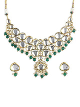 Gold-Plated Kundan-Studded Beaded Necklace & Earrings Set