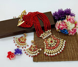 Gold-Plated & Red Stone beaded Jewellery Set