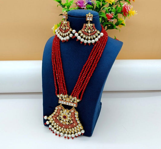 Gold-Plated & Red Stone beaded Jewellery Set