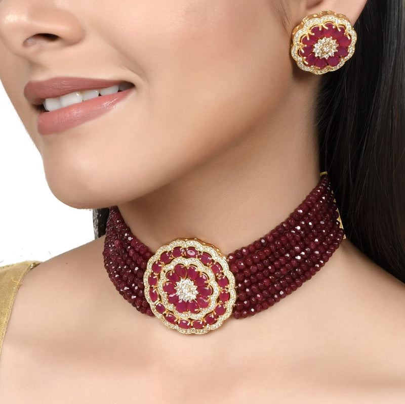 Beautiful Ruby Red Ad Neckpiece Set