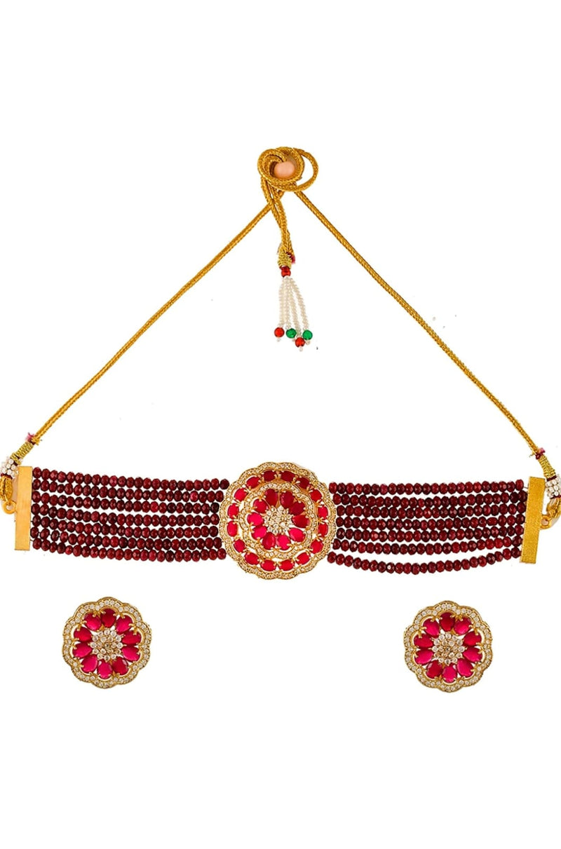 Beautiful Ruby Red Ad Neckpiece Set