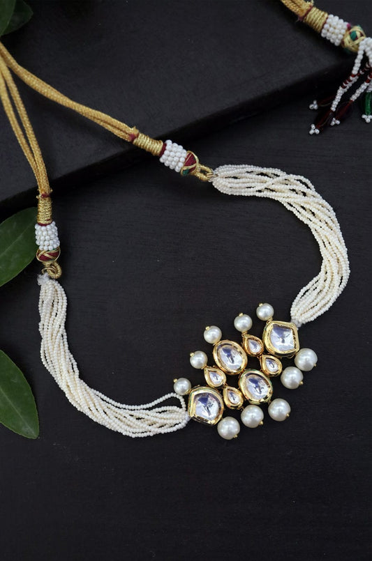 Gold Finish Kundan Polki Choker Necklace Set