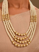 White & Golden Beads Long Necklace Set