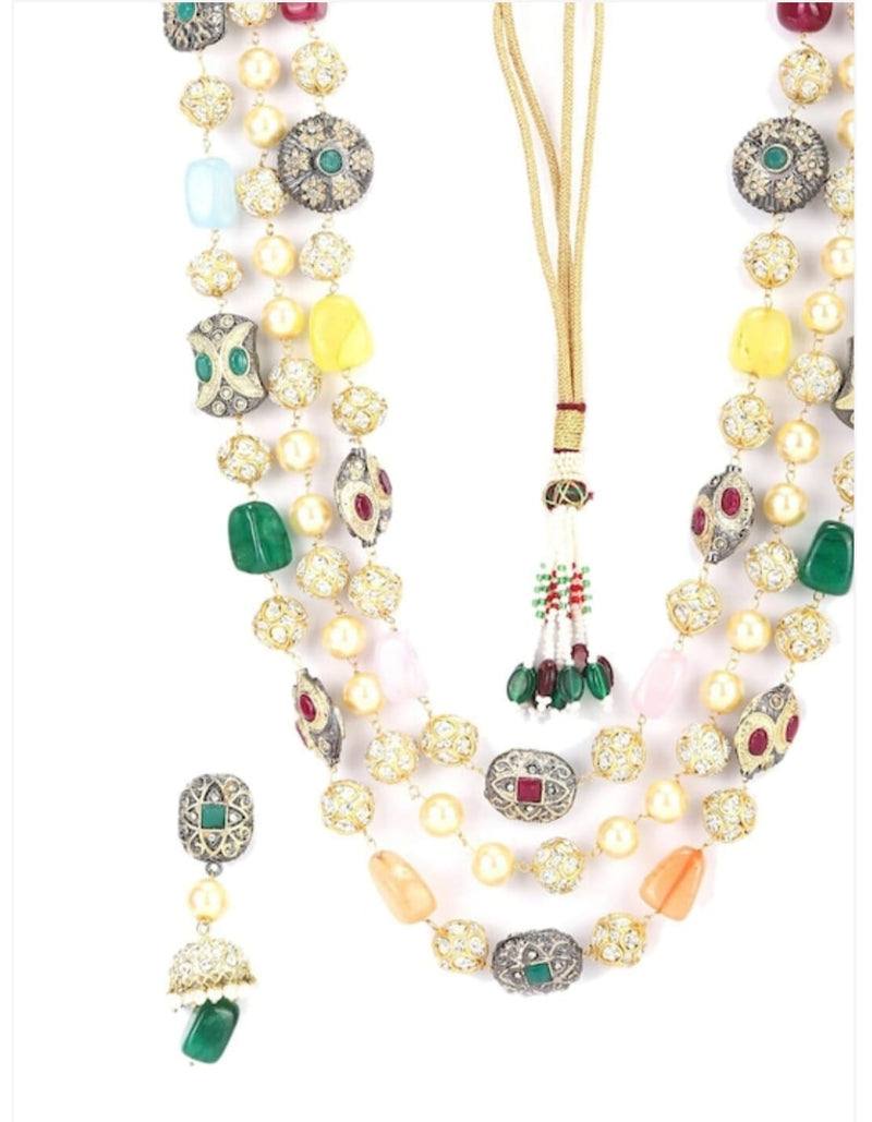 Dia Mirza Inspired Multi-Color Beads Pearls Gold-Plated Necklace Set