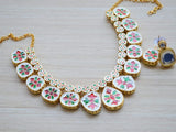Gold-plated Kundan Studded Meeanakari Reversible Choker Necklace With Earrings Set