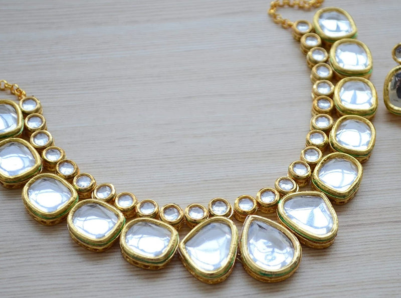 Gold-plated Kundan Studded Meeanakari Reversible Choker Necklace With Earrings Set