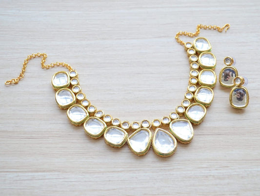 Gold-plated Kundan Studded Meeanakari Reversible Choker Necklace With Earrings Set