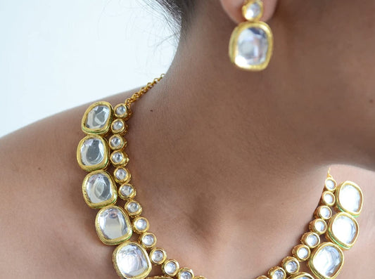 Gold-plated Kundan Studded Meeanakari Reversible Choker Necklace With Earrings Set