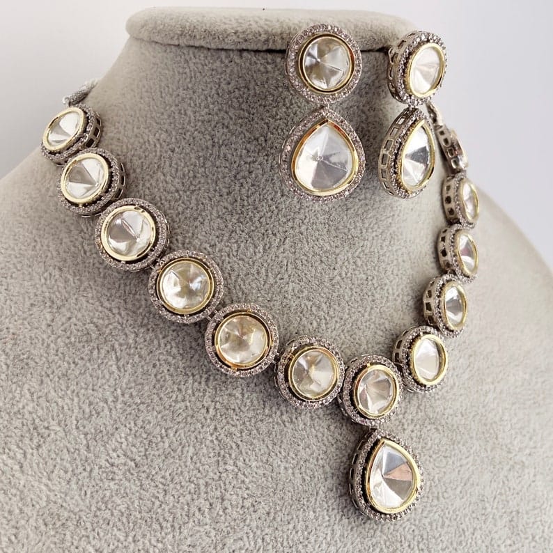 Victorian Uncut Polki Faux Diamond Necklace set