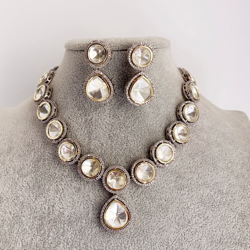 Victorian Uncut Polki Faux Diamond Necklace set