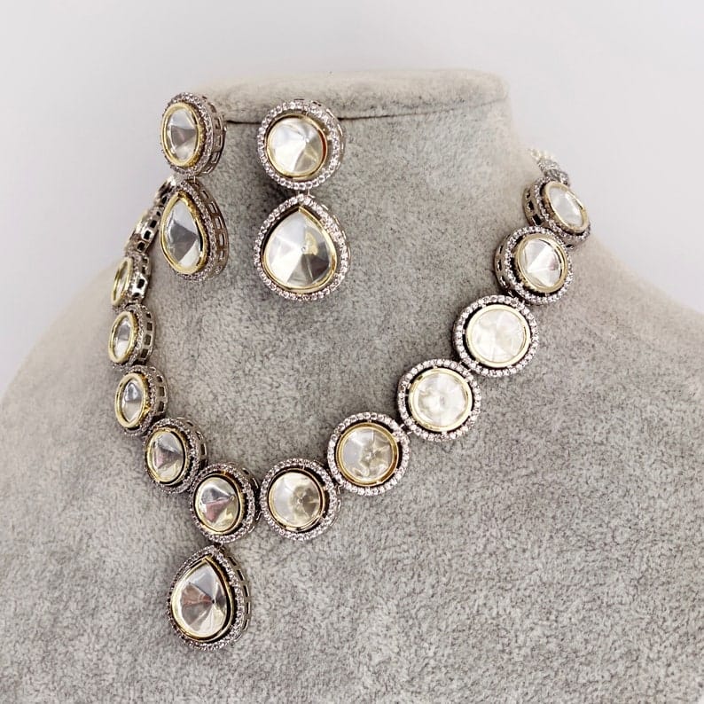 Victorian Uncut Polki Faux Diamond Necklace set