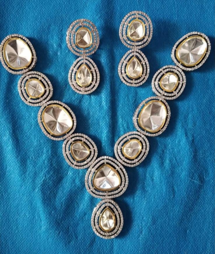 Victorian Uncut Polki Faux Diamond Necklace set