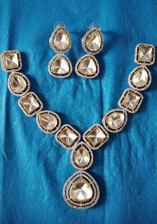 Victorian Uncut Polki Faux Diamond Necklace set