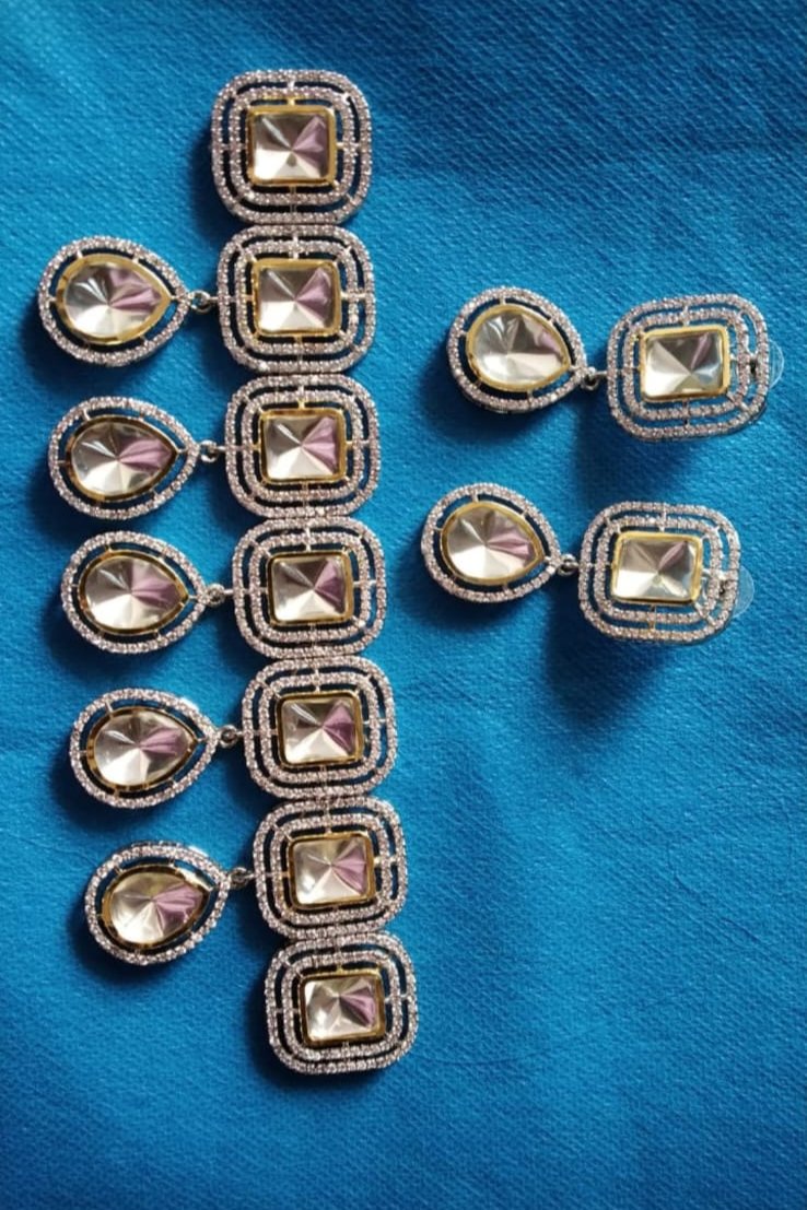 Victorian Uncut Polki Faux Diamond Necklace set