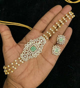 Gold Plated American Diamond Necklace with Earrings