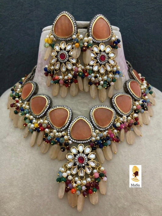 Victorian Uncut Polki Faux Diamond Necklace set