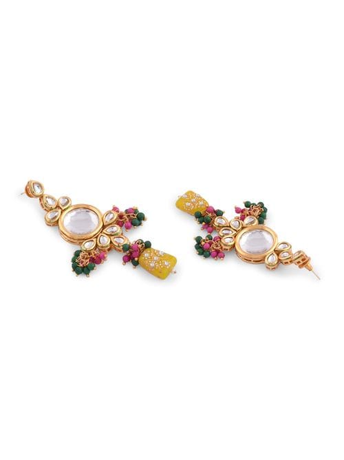 Gold Plated Kundan Studded & Pearls Beaded Necklace