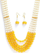 Gold-Plated Beaded 5 Layered Necklace With Drop Earring Jewellery Set