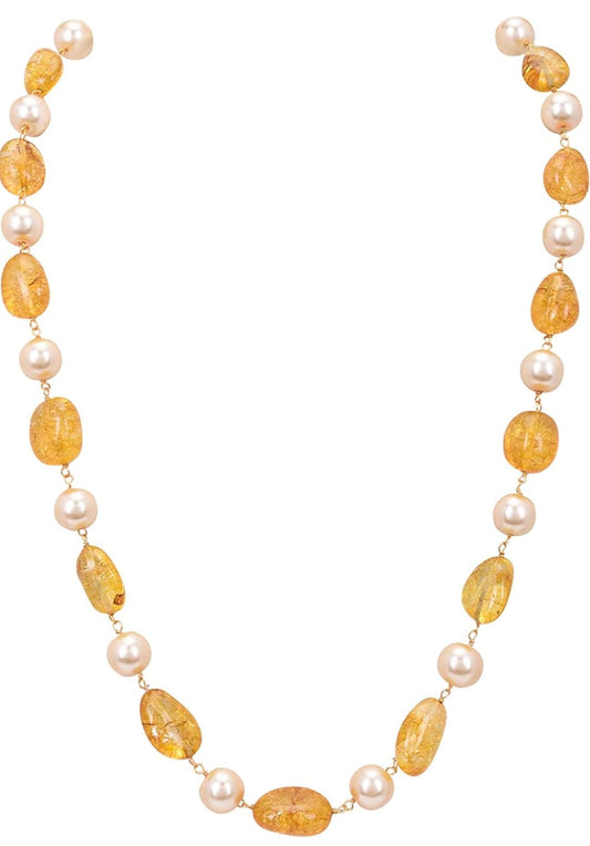 Gold-Plated Quartz & Pearls Beaded Brass Jewellery Set