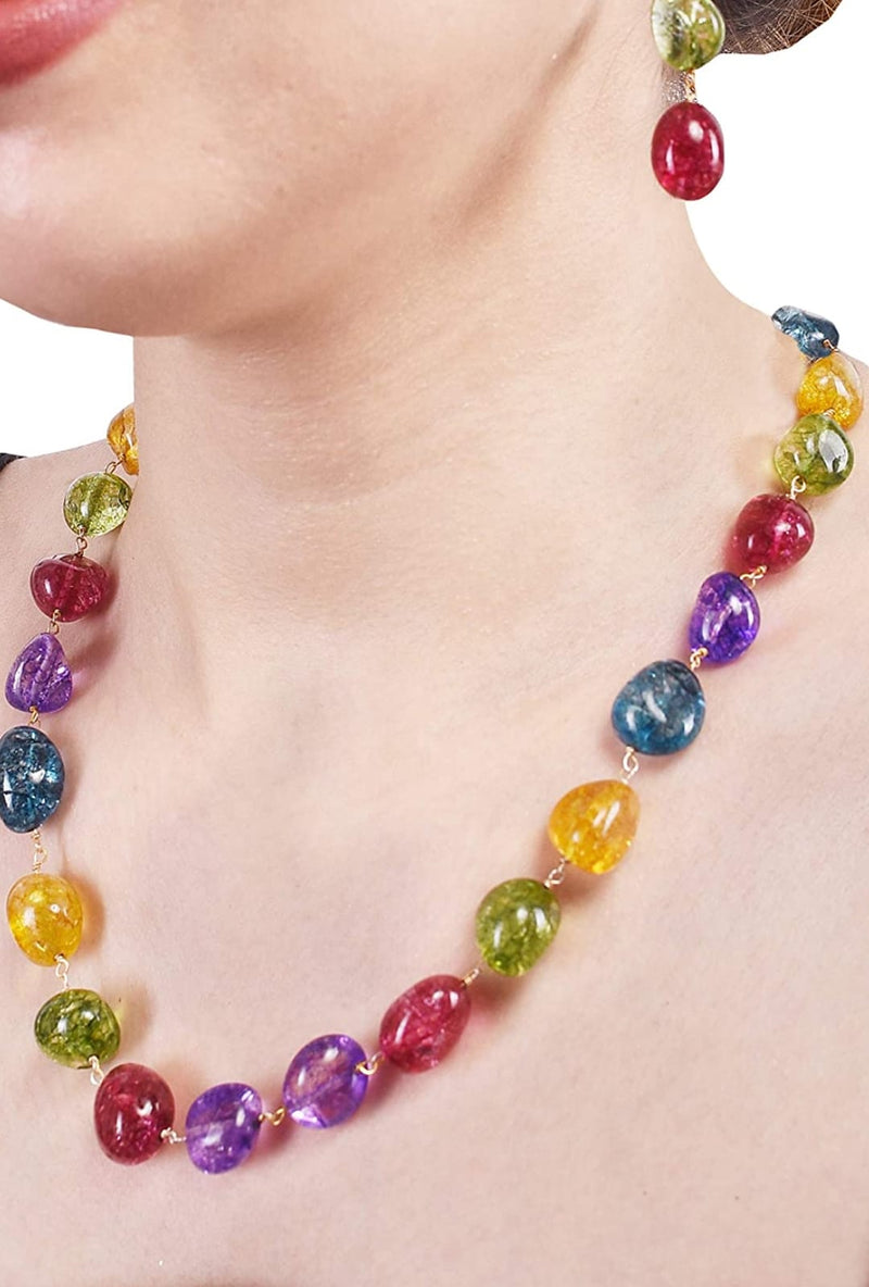 Gold-Plated Quartz & Pearls Beaded Brass Jewellery Set