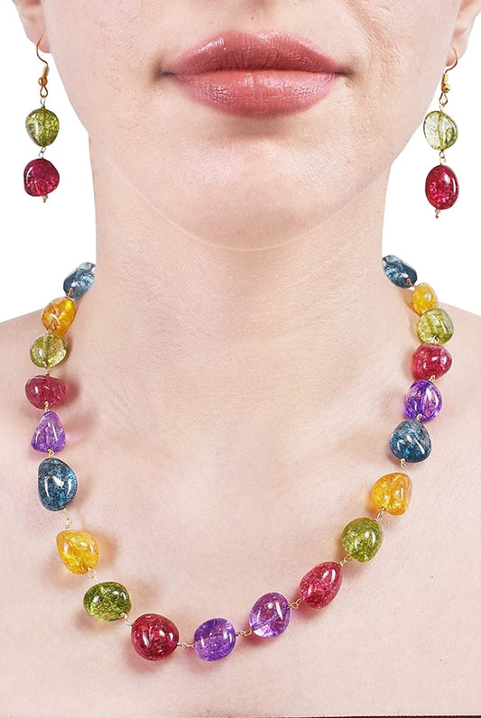 Gold-Plated Quartz & Pearls Beaded Brass Jewellery Set