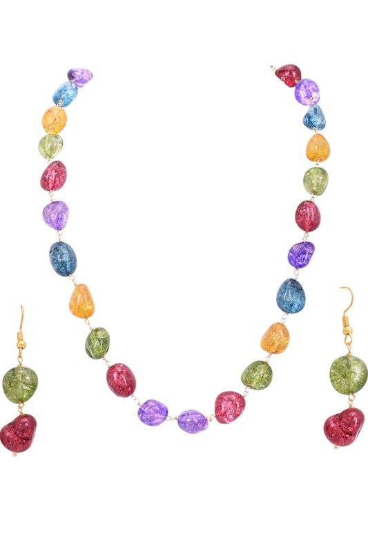 Gold-Plated Quartz & Pearls Beaded Brass Jewellery Set
