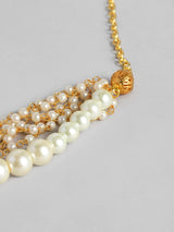 Gold-Plated Pearl-Beaded Necklace & Earrings Set