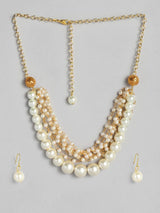 Gold-Plated Pearl-Beaded Necklace & Earrings Set