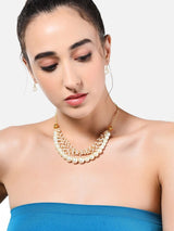 Gold-Plated Pearl-Beaded Necklace & Earrings Set