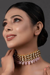 Gold-Plated Kundan-Beaded Necklace & Earrings Set