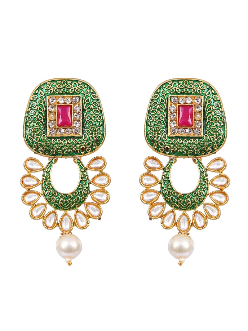 Gold Plated Green Meenakari Kundan Jewellery Set