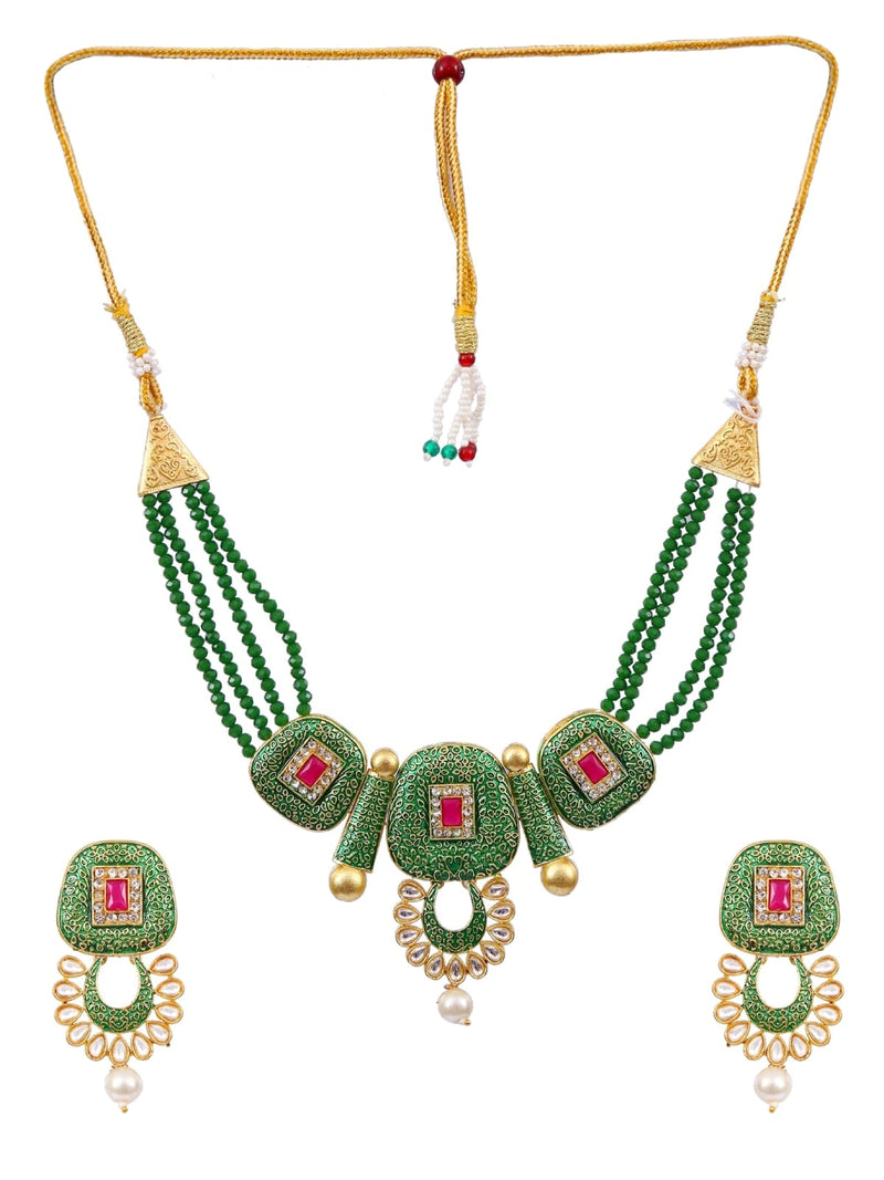 Gold Plated Green Meenakari Kundan Jewellery Set