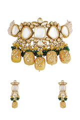Gold Plated Kundan Pendant Drop Choker Set